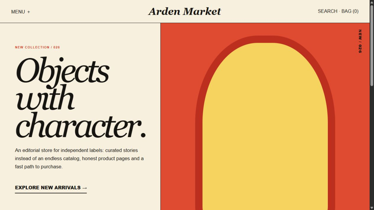 Первый экран концепта ARDEN MARKET